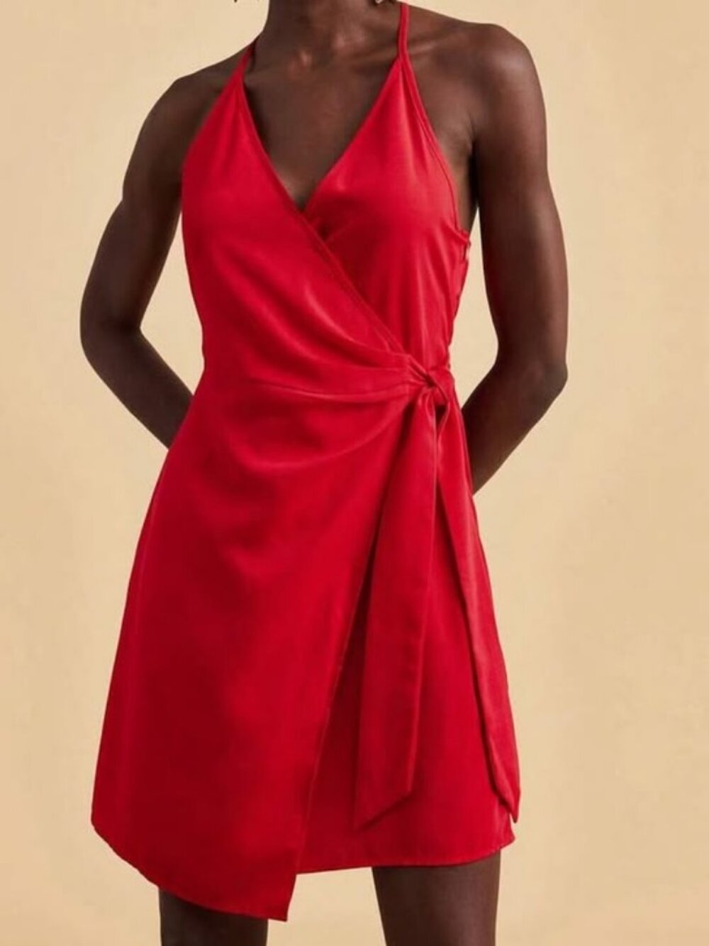 Excellent Condition, SZ L (8-10) Woven Fabric Mini Wrap Dress, Red